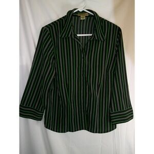 Notations‎ Striped Blouse Button Down 3/4 Sleeve Career Top Petite